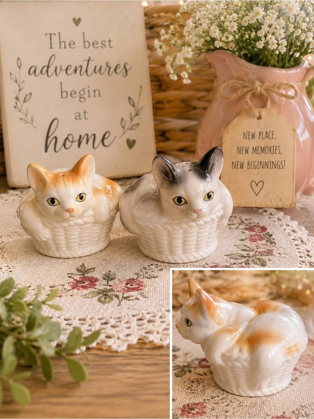 Source Unknown Ceramic Cat Salt and Pepper Shakers in Orange and Gray